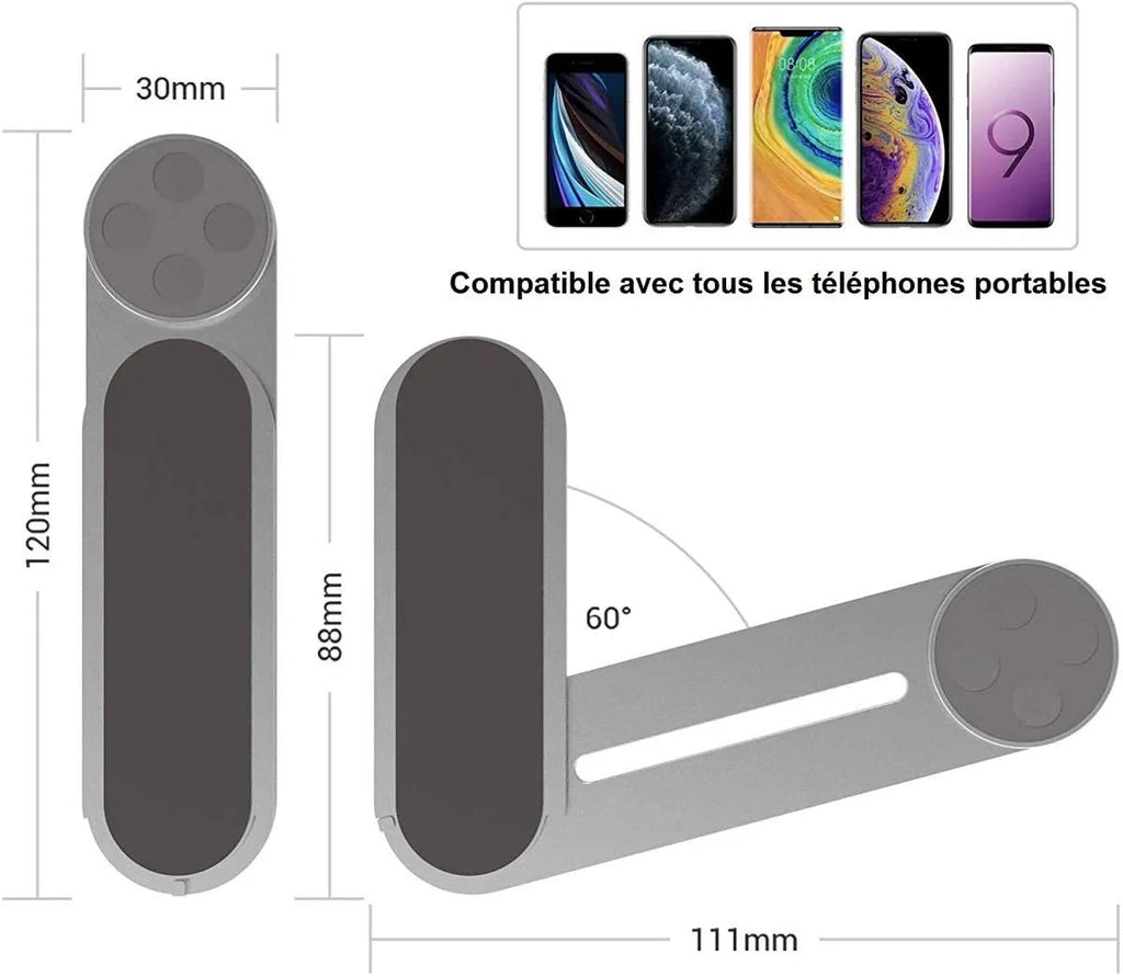 Silver aluminium alloy screen support holder for laptop side mount connecting a tablet and phone