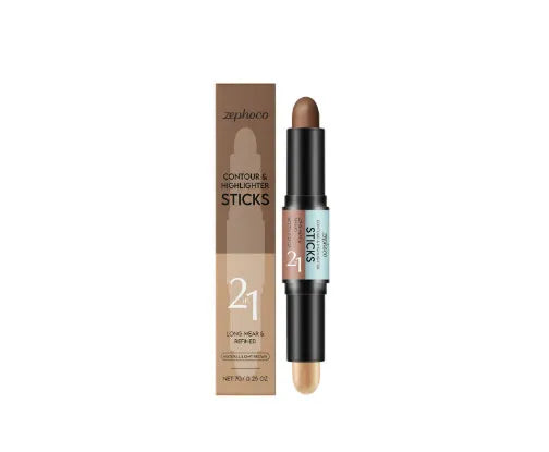 2-in-1 Outline Highlighter pen 7g in three shades natural light brown lotus root pink brown ivory white dark brown