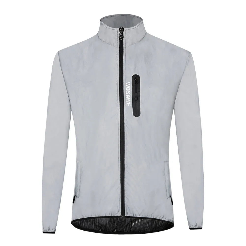 Silver waterproof polyester long sleeve windproof jacket shown flat