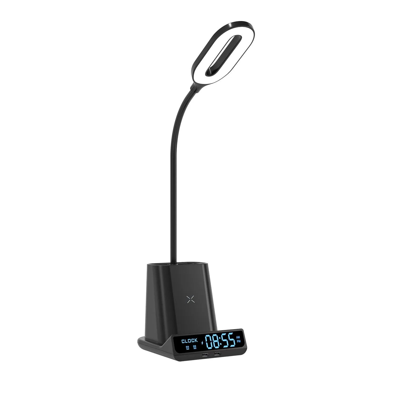 Modern wireless charging desk lamp with pen holder and storage box compartment