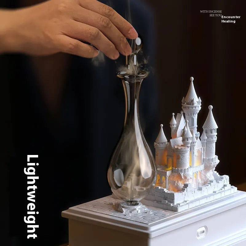 White medieval castle design waterless aromatherapy machine with ambient lighting, 188mm tall