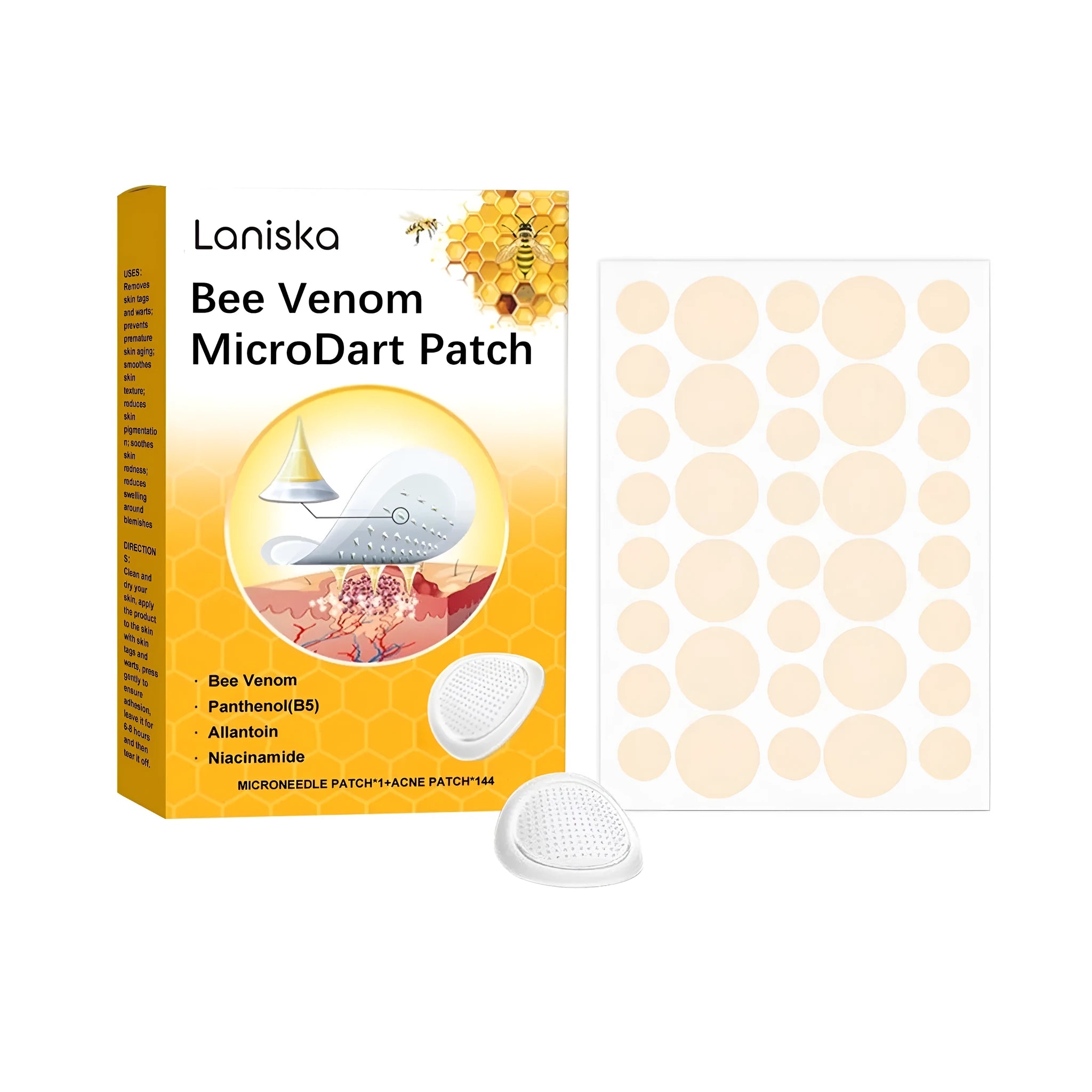 Pack of wart removal microdart skin patches with 144 acne patches and a needle patch.