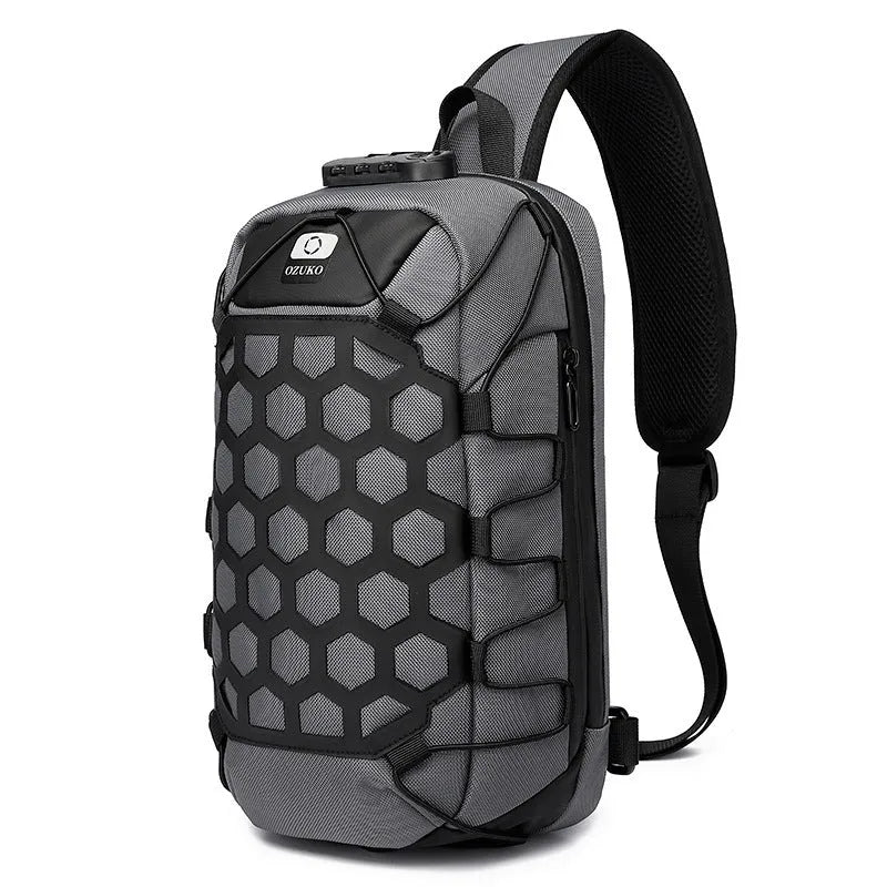 New sports chest bag in black made of Oxford cloth with zipper closure and multiple pockets, medium size 17x20x35.5cm