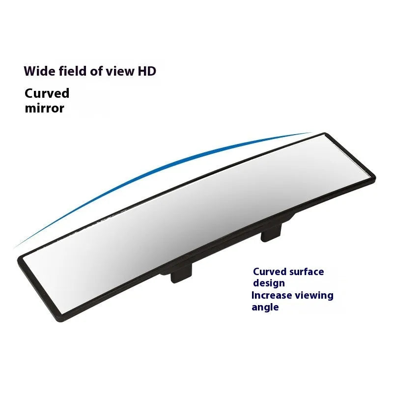White wide-angle curved rearview mirror 300mm x 75mm with anti-glare surface and ABS frame for car surface mount