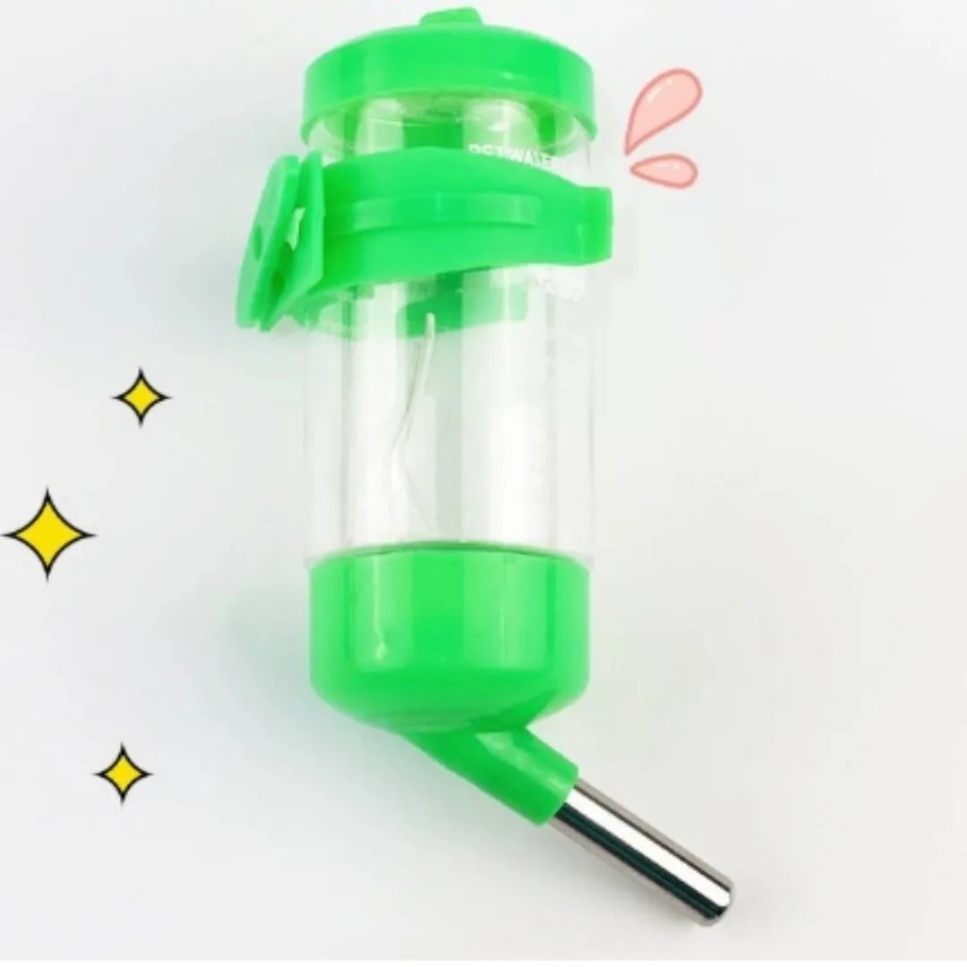 Plastic ball kettle pet water feeder in green colour with leak-proof valve for small animal cages.