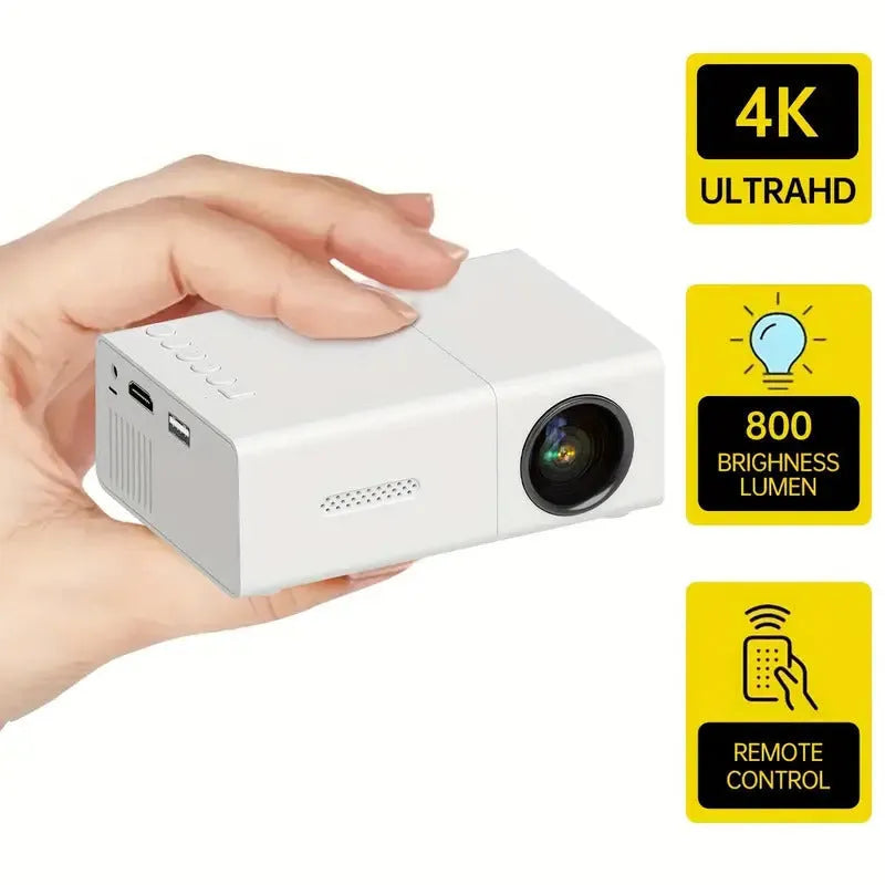 M100 portable mini LED projector in black and white options with remote control and cables