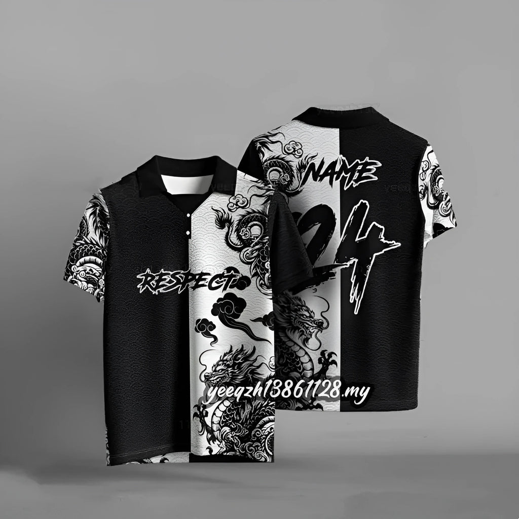 Black loose fit t-shirt with 3D digital printed design, short sleeves, polyester construction