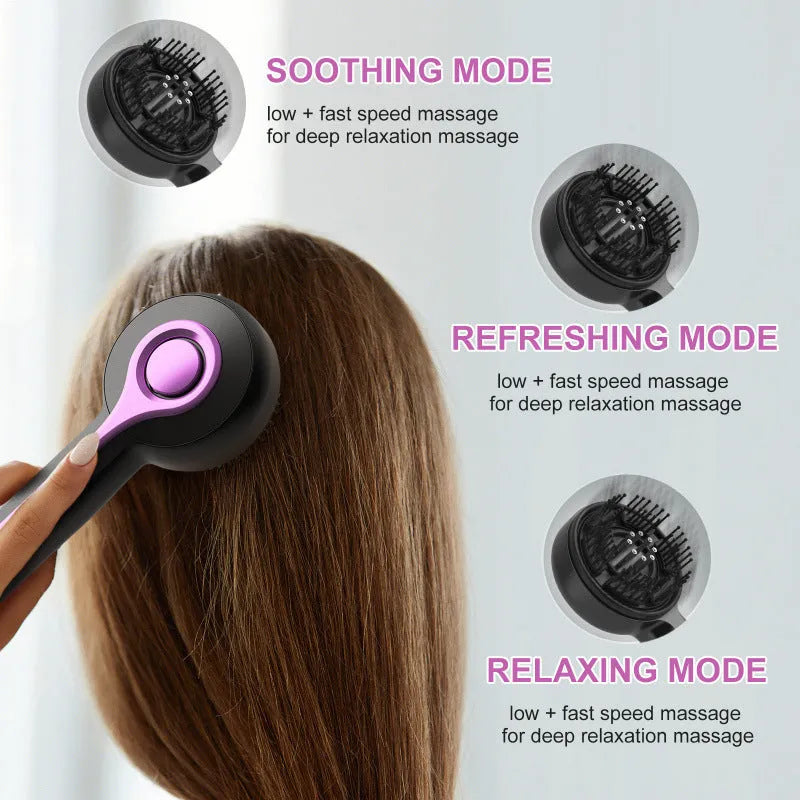 USB head massage comb with vibration function in black, grey or red colours