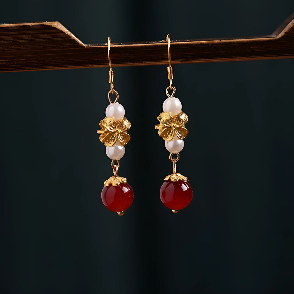 Geometric alloy earrings with vintage Han cheongsam court style design in electroplated finish