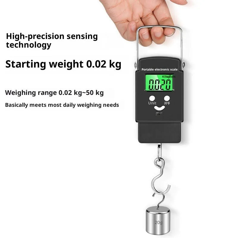 Mini handheld plastic electronic scale with 50kg capacity and blue backlight LCD display