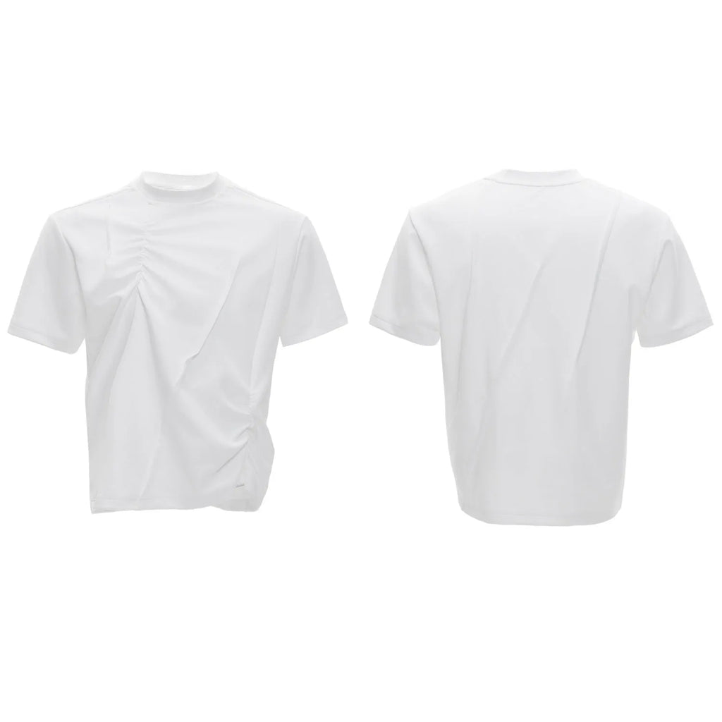 Men's loose fit cotton T-shirt with three-dimensional pleating in round neck style