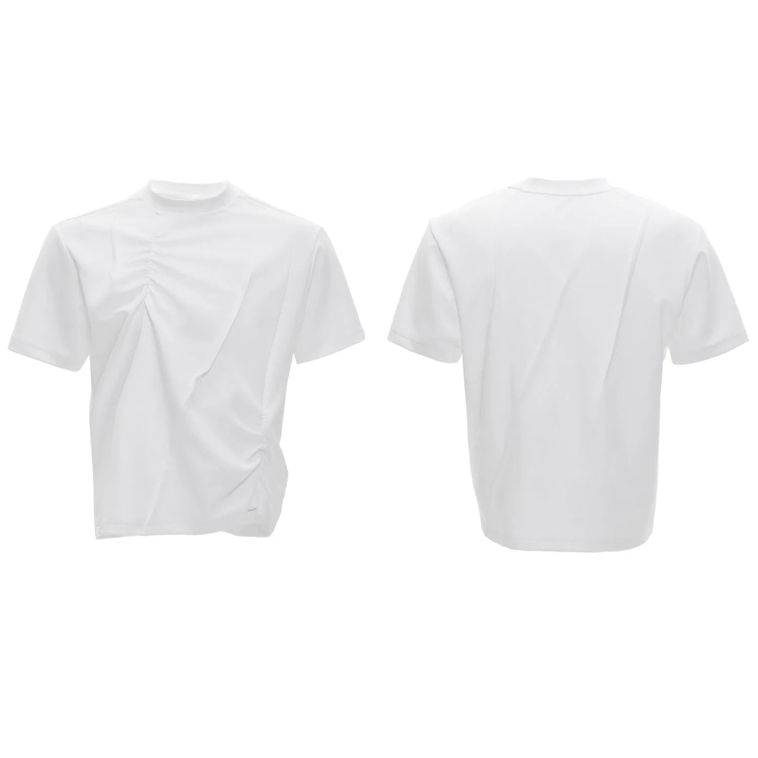 Men's loose fit cotton T-shirt with three-dimensional pleating in round neck style