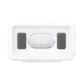 Waterproof phone holder in Crescent White with anti-fog window and touch screen on bathroom tile