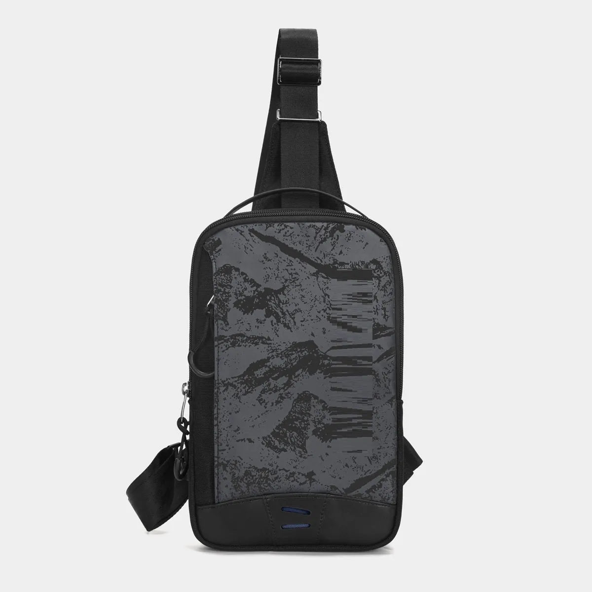 Casual black TPU waterproof chest bag with landscape camouflage pattern and single shoulder strap