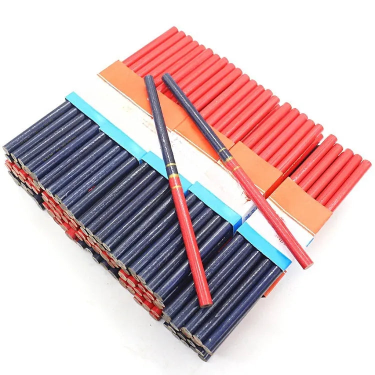 Red and blue two-colour round wooden carpenter's pencil
