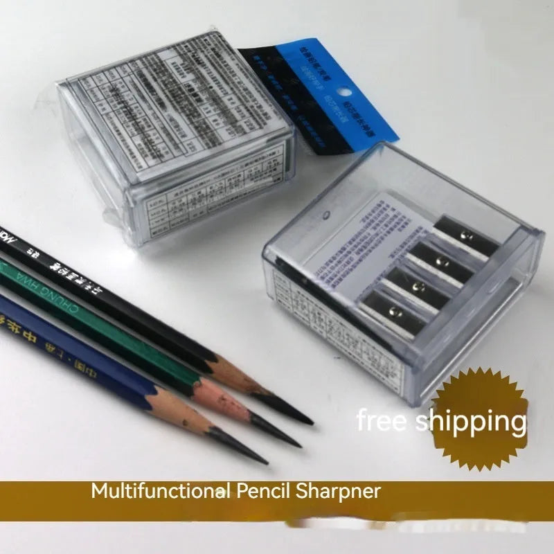 Four-hole geometric pencil sharpener with four blades for art sketching projects