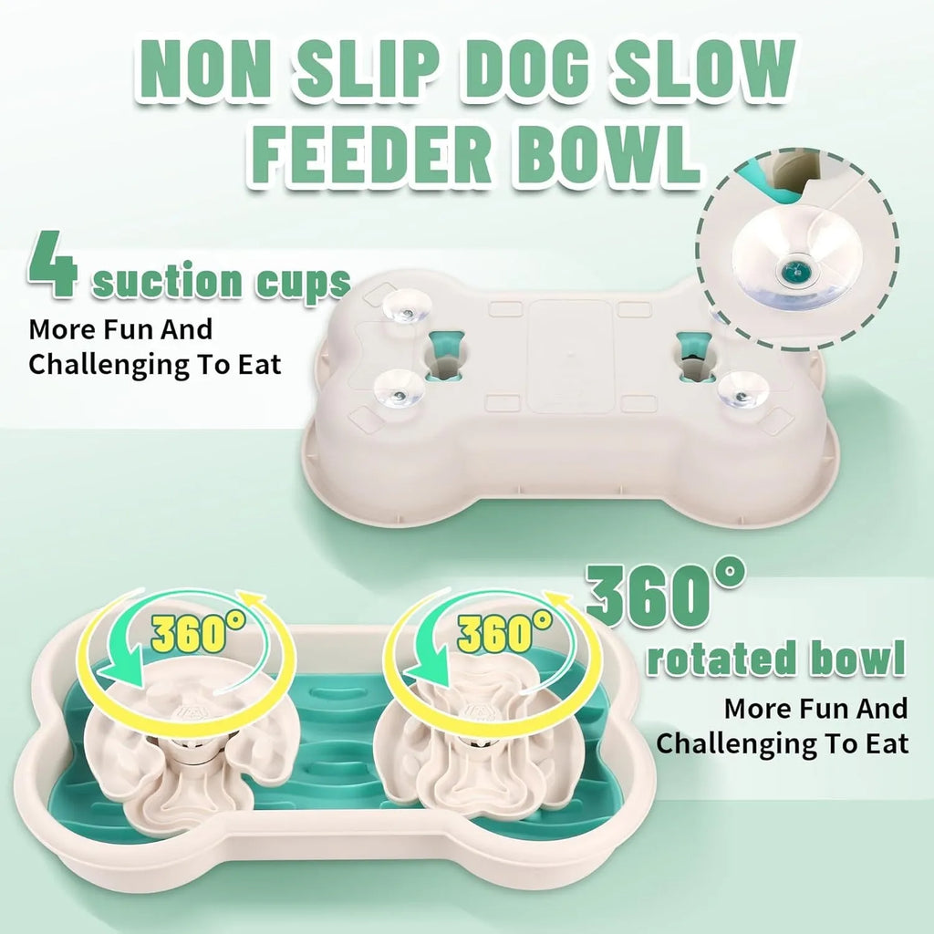 Large green pink yellow slow feeder dog bowl with wave and hump puzzle design for large breed dogs