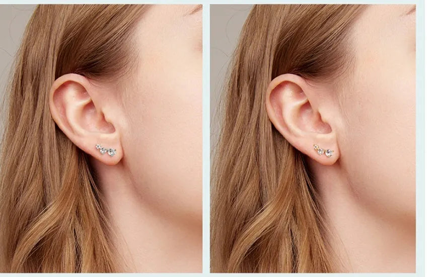 925 silver cold wind three-claw zircon stud earrings round geometry women