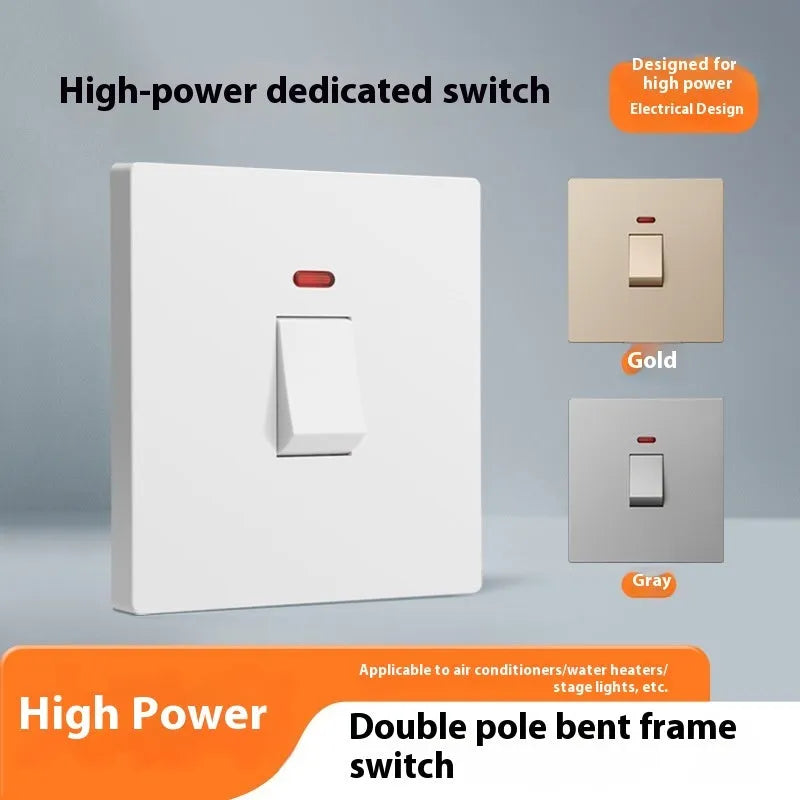 Gold, gray, and white heavy-duty 25A 45A illuminated electrical switch for water heaters.