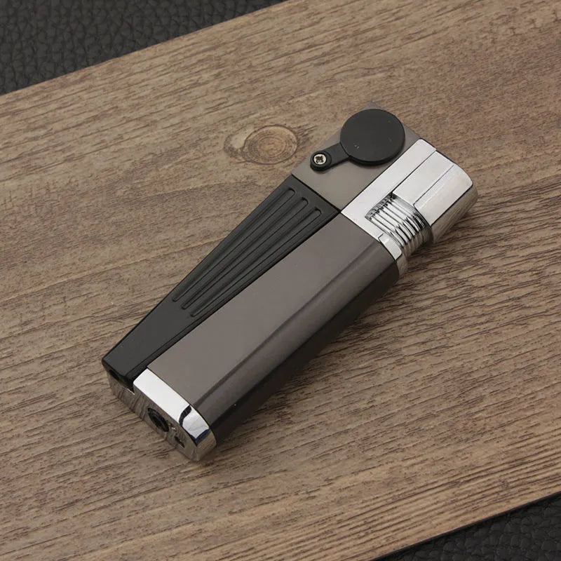 Silver square cover 2-in-1 metal pipe lighter, refillable butane, 9.2 cm long, zinc alloy and ABS construction