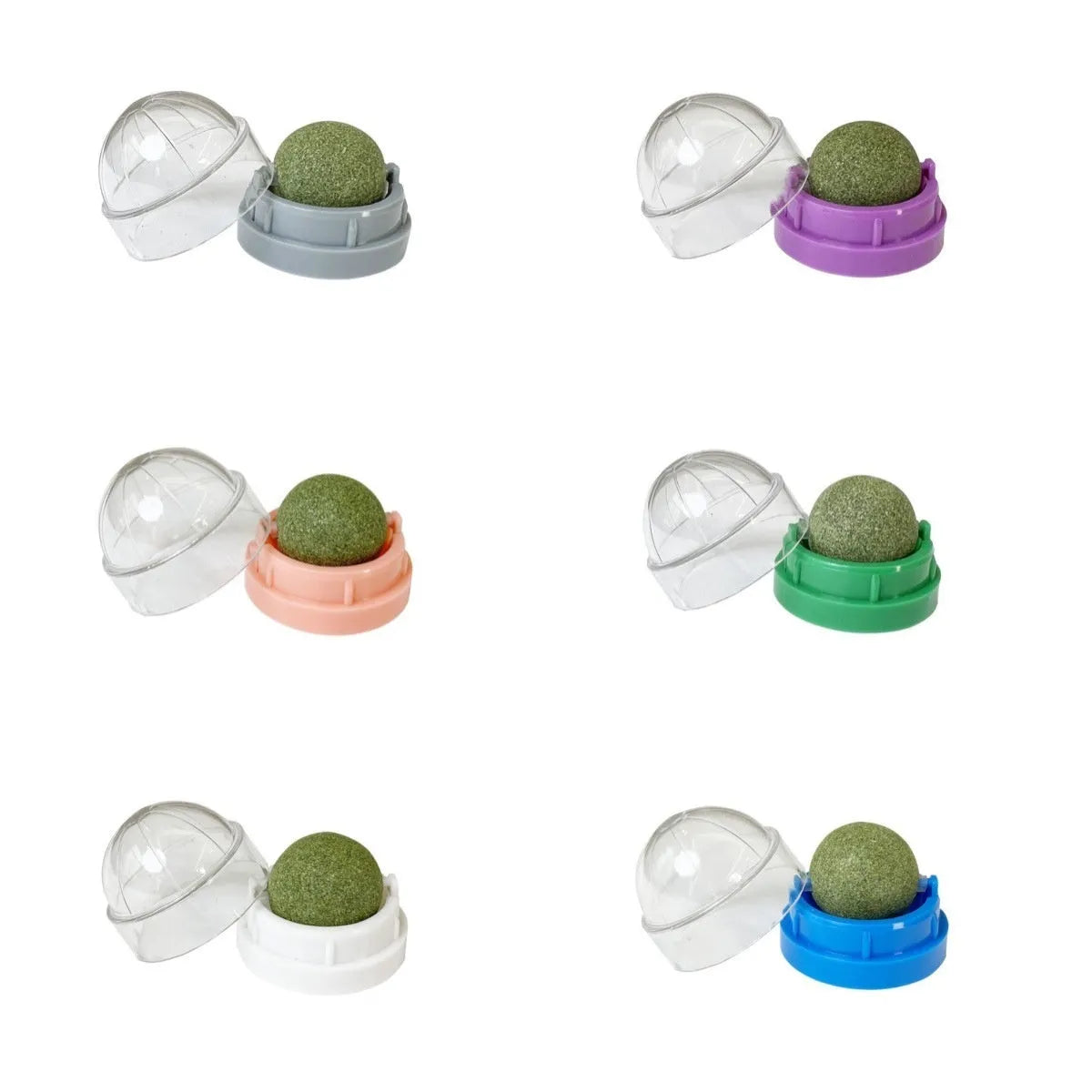 Plastic catnip ball toy for cats in various colours including avocado mint and cheese mint