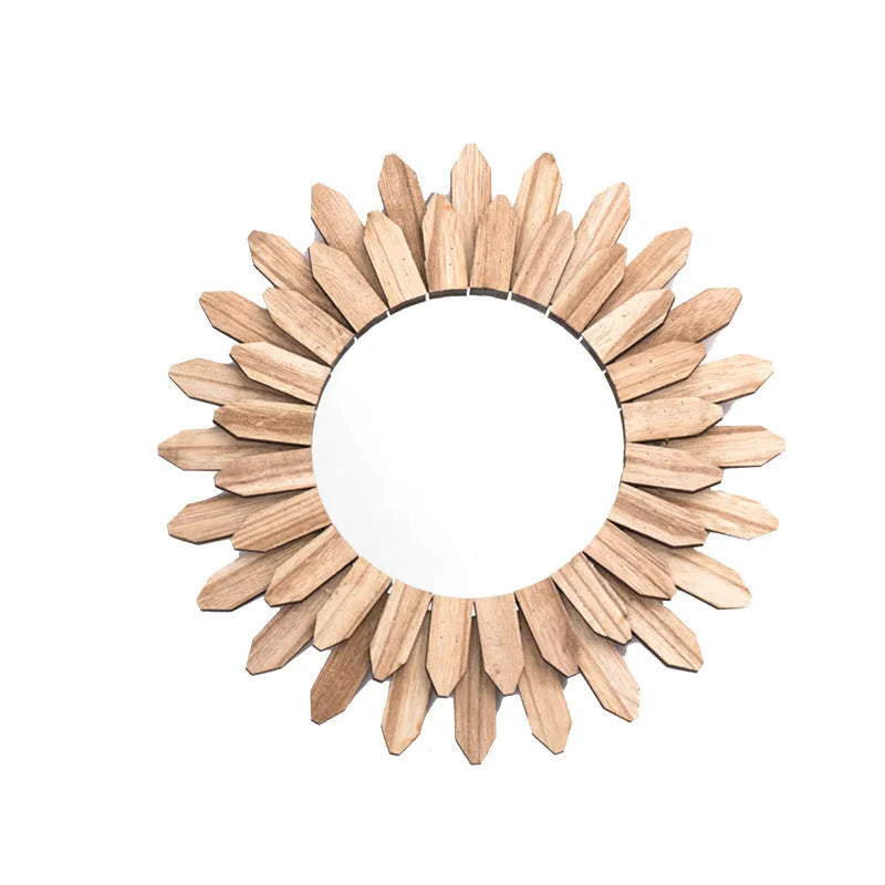 European-style solid wood hanging mirror with handmade finish, baked colour, diameter 30cm 43cm 50cm