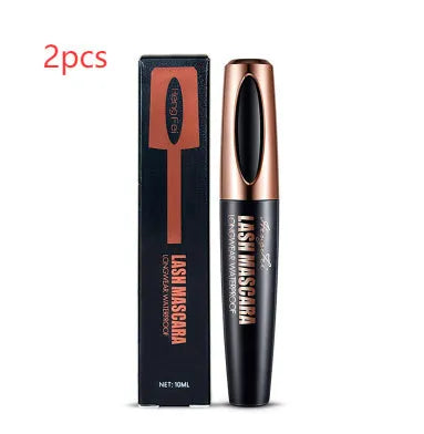 Black waterproof and sweat-proof mascara tube showing thick curling formula application