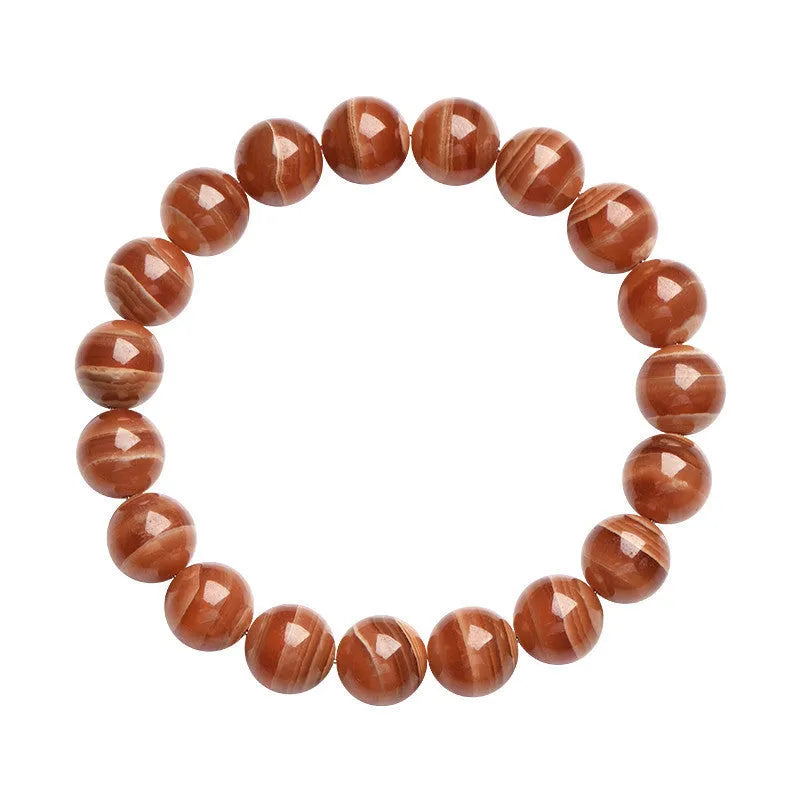 Natural rhodochrosite round bead bracelet with geometric Ruyi design in 6mm or 8mm Peruvian mineral
