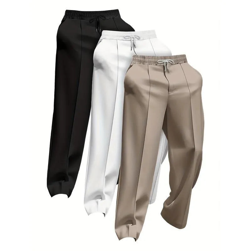 European American mens fashion solid colour loose linen corduroy trousers uniform set of 3