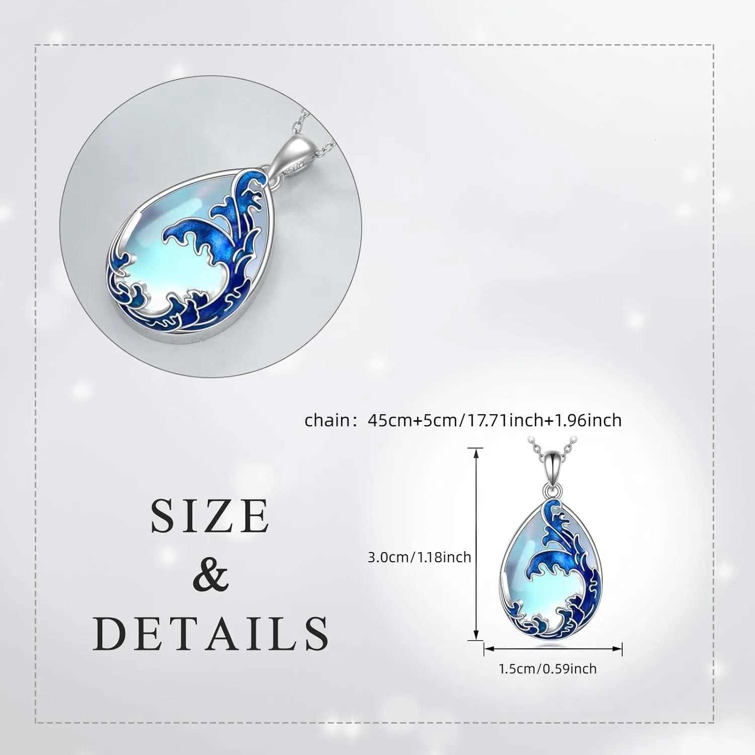 Blue heart-shaped alloy pendant necklace on chain for women