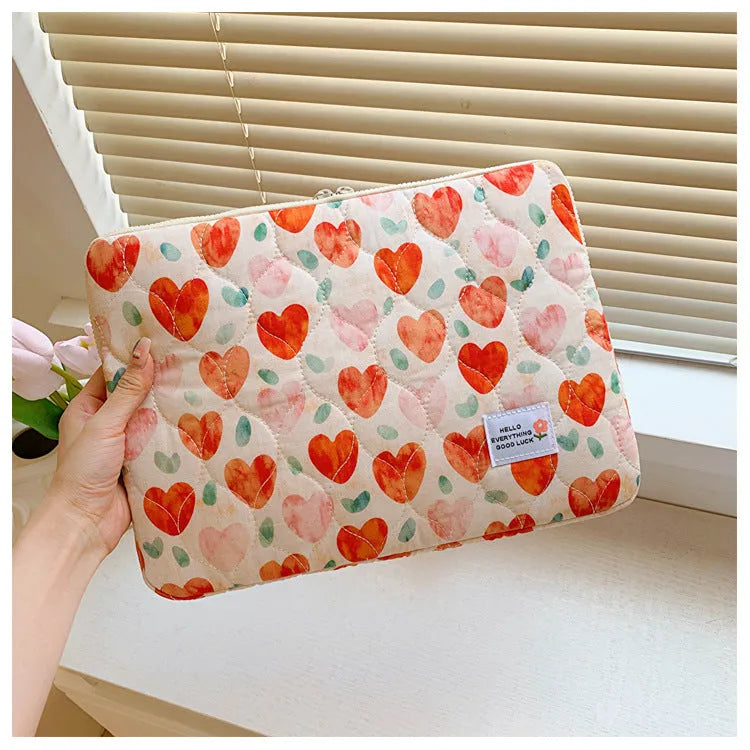 Printed cloth laptop bag for women with anti-seismic padding, small size, green flower colour