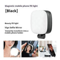Handheld mobile phone selfie fill light with magnetic mount showing black and white colour options