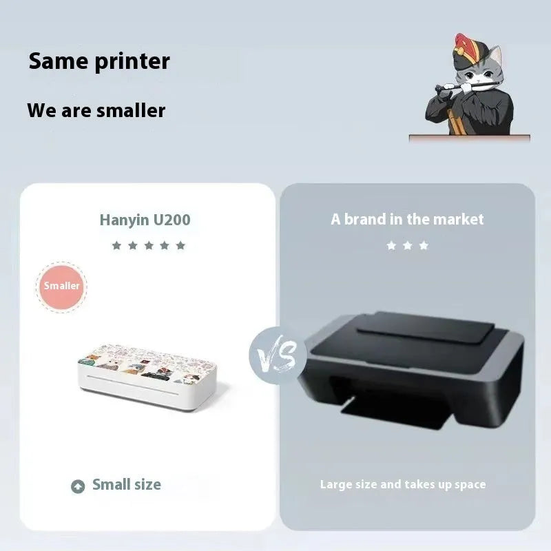 Small white plastic intelligent remote learning printer with a ribbon cartridge on a home desk.