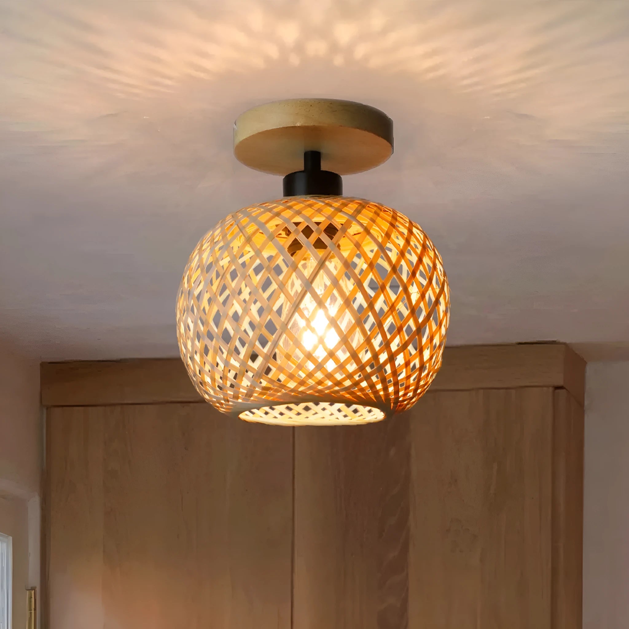 Bamboo Japanese-style aisle hallway ceiling lamp with wood colour finish