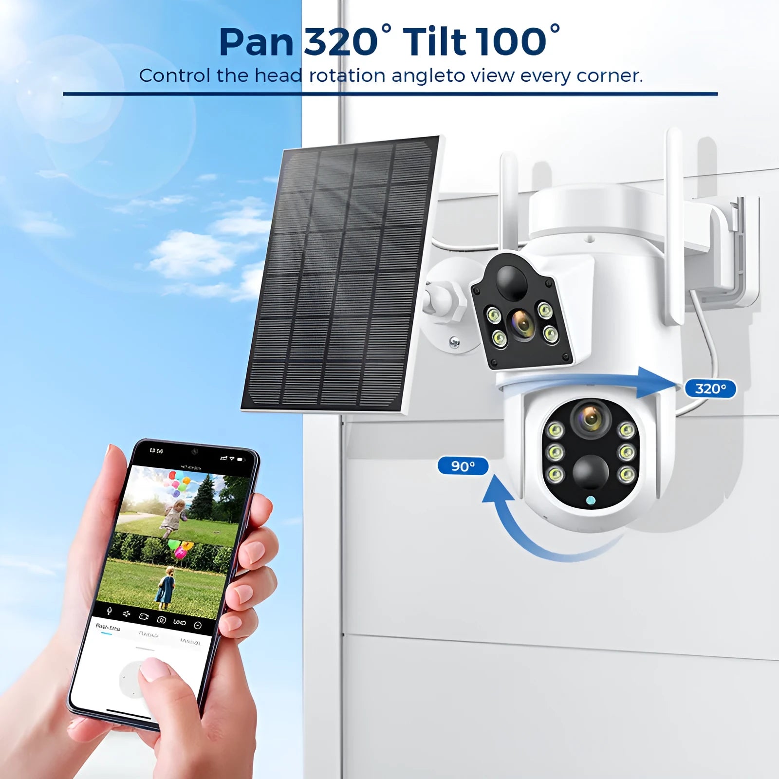 Outdoor 4MP solar wifi monitor with dual light full colour night vision and separate solar panel