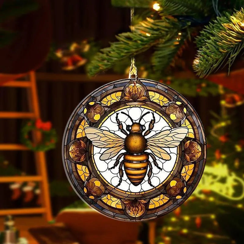 Bee round acrylic pendant with cartoon design, Bee Disc colour, for backpack or car decoration