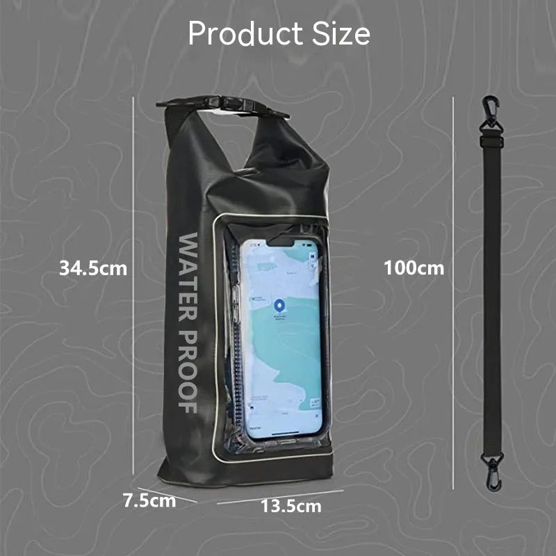 2-litre waterproof crossbody bag made of 500D PVC mesh in army green for outdoor swimming and beach use