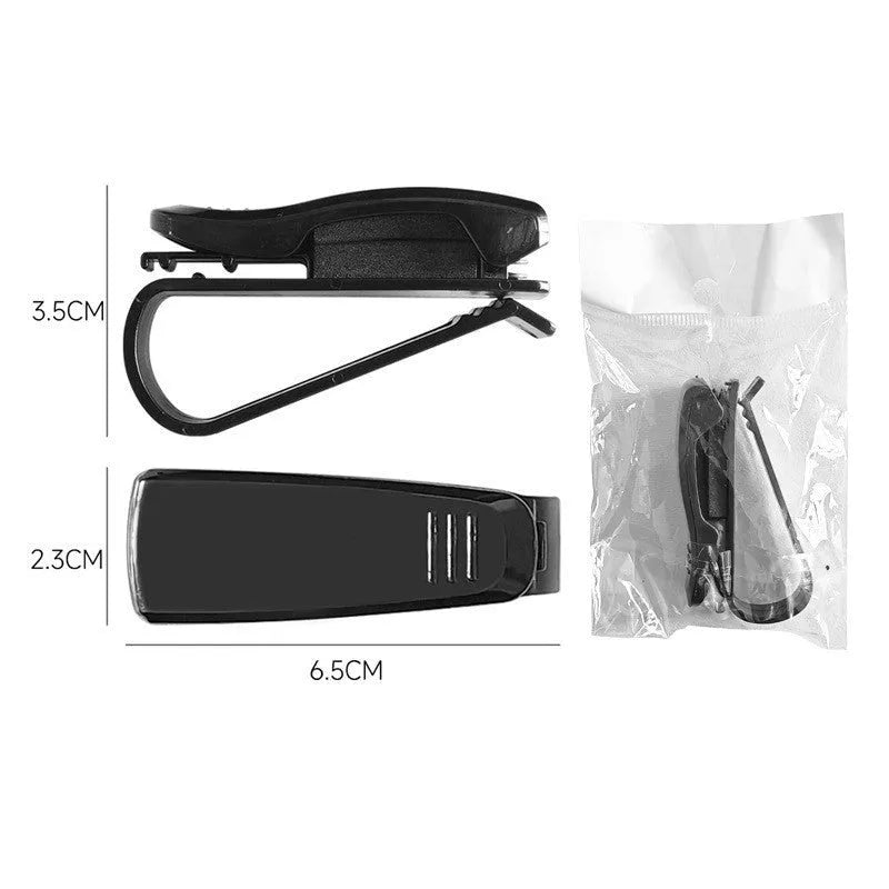 Black plastic car sun visor clip organiser for holding glasses and cards