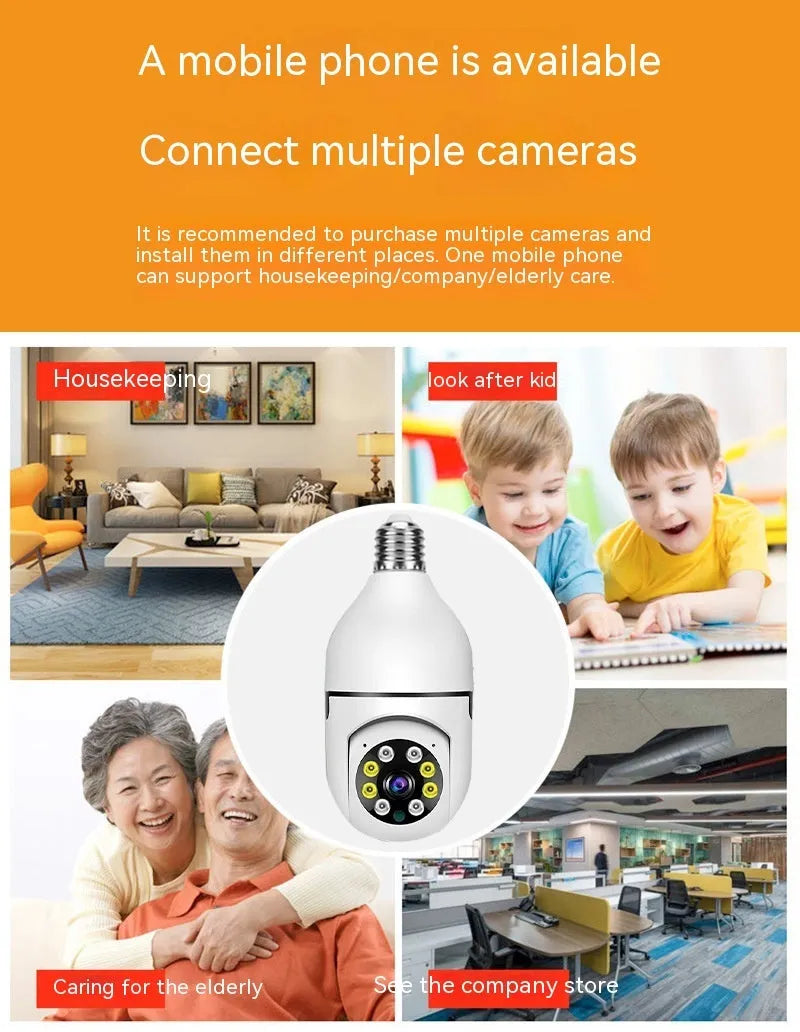 Wireless bulb security camera with 1080p HD video and full colour night vision for discreet monitoring