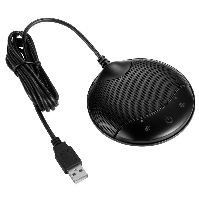 USB capacitive condenser microphone for conference and voice recording, black, 9x9x1.7cm size