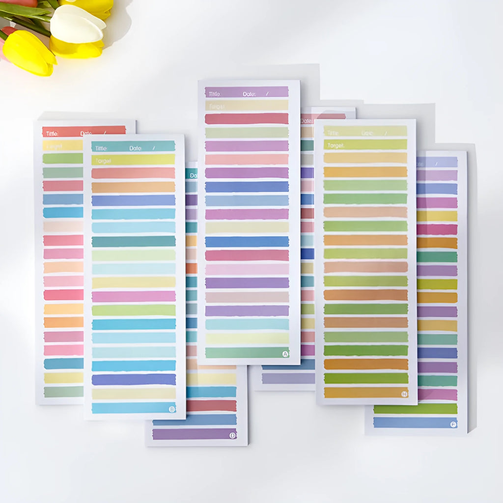 Colourful cartoon student notepad with plastic storage box showing sticky note paper inside