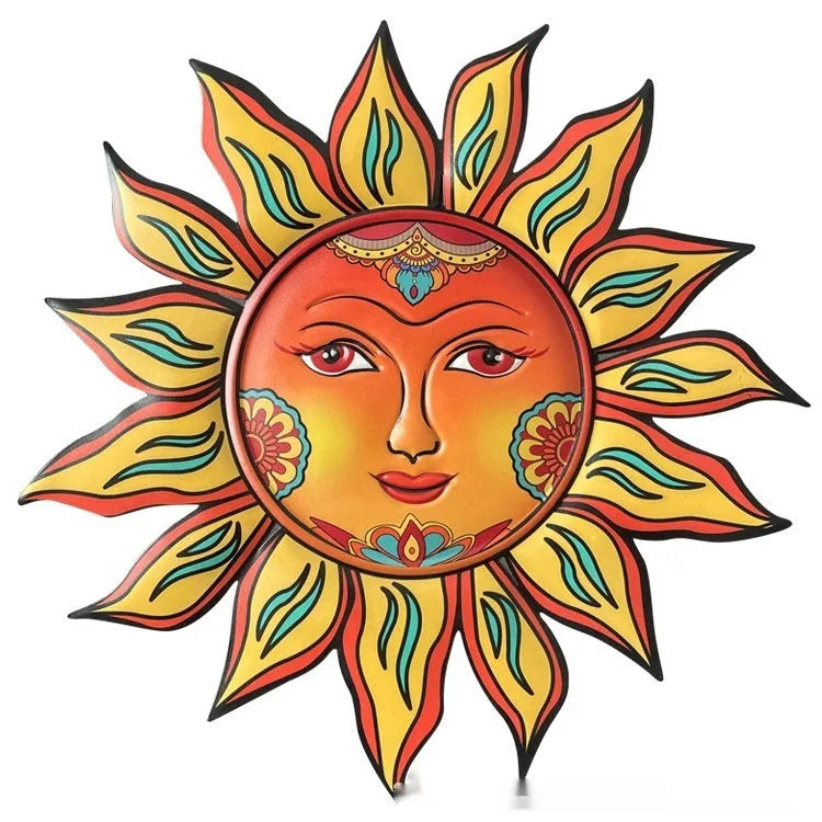 Iron sun face wall hanging decorative craft in multiple colour options for indoor living room display