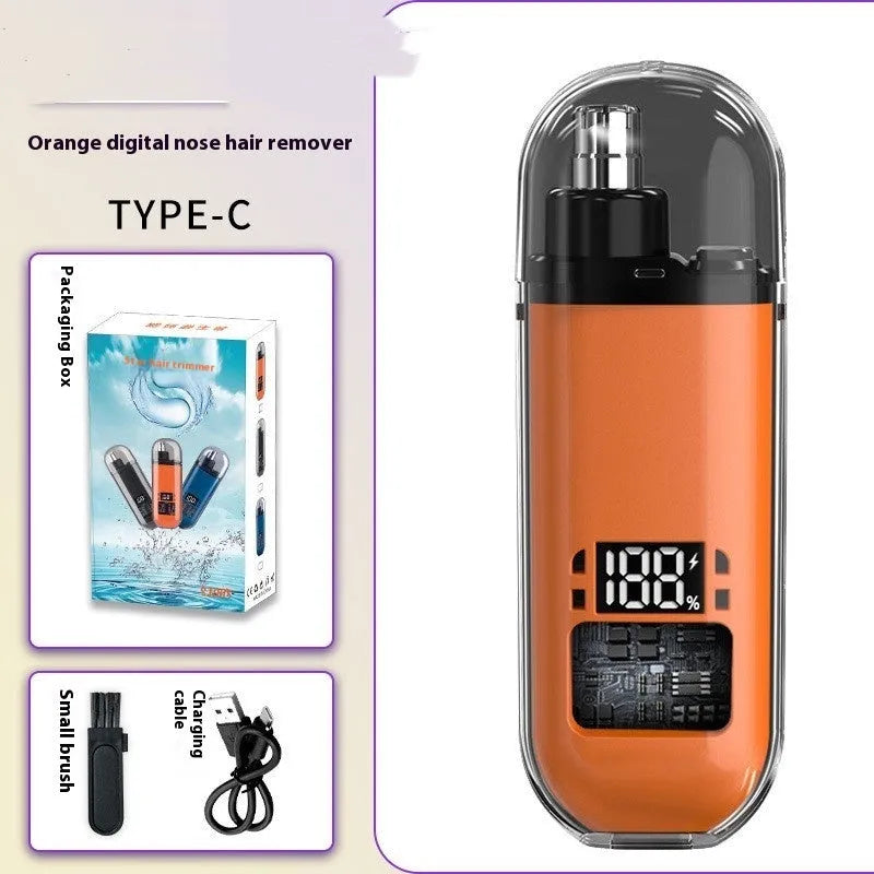Rechargeable unisex nose hair cleaner with digital display and removable cutter head, ABS body, black colour option