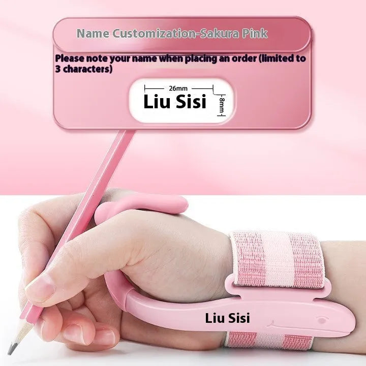 Blue anti-hook pen control corrector showing ABS nylon construction for handwriting improvement