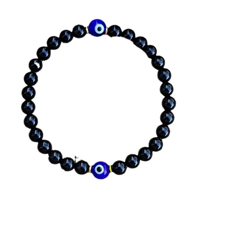 Fashion Devil's Eye 8mm obsidian beaded bracelet for men, geometric black evil eye design