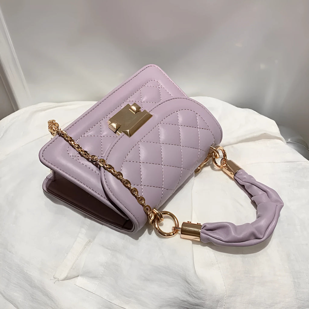Korean-style women's chain messenger bag with rhombus pattern in PU leather showing beige colour option