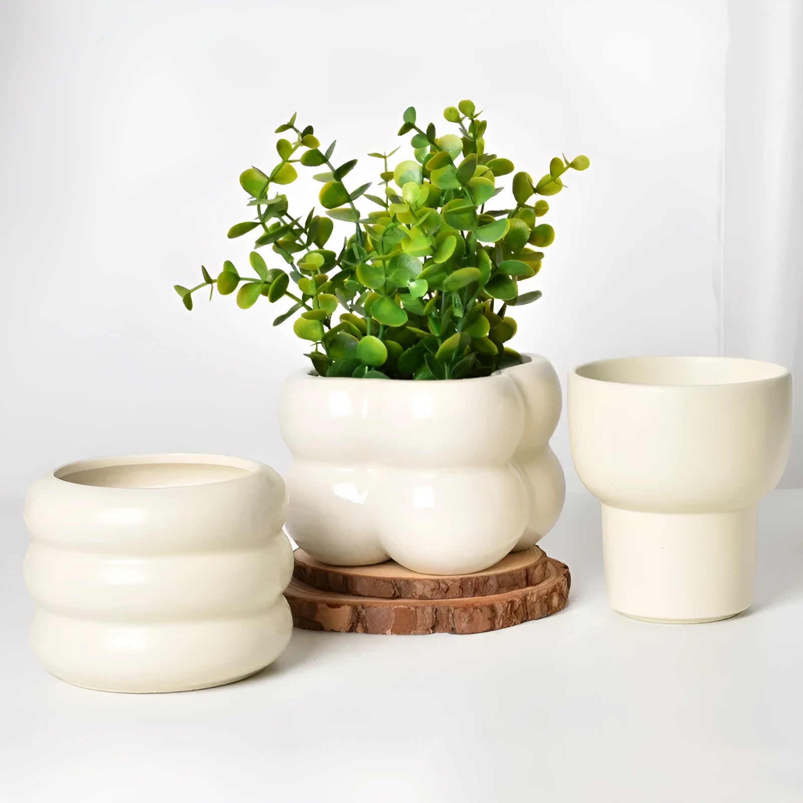 Roman column matte yellow ceramic flower pot with self-absorbent water-saving design