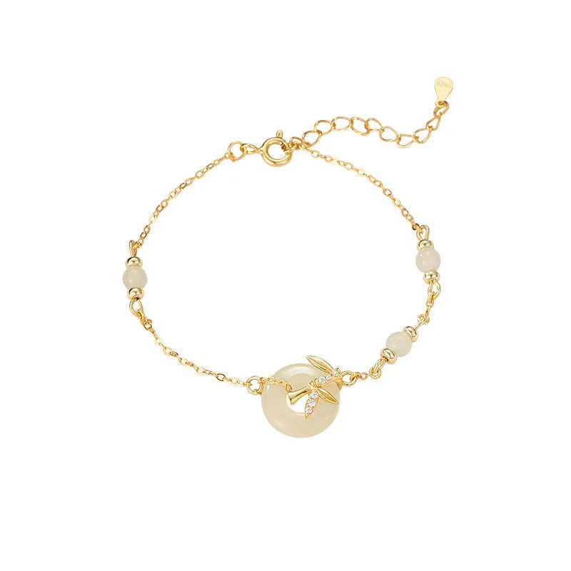 Women's 925 silver Hetian jade safety buckle bracelet antique-style gold colour