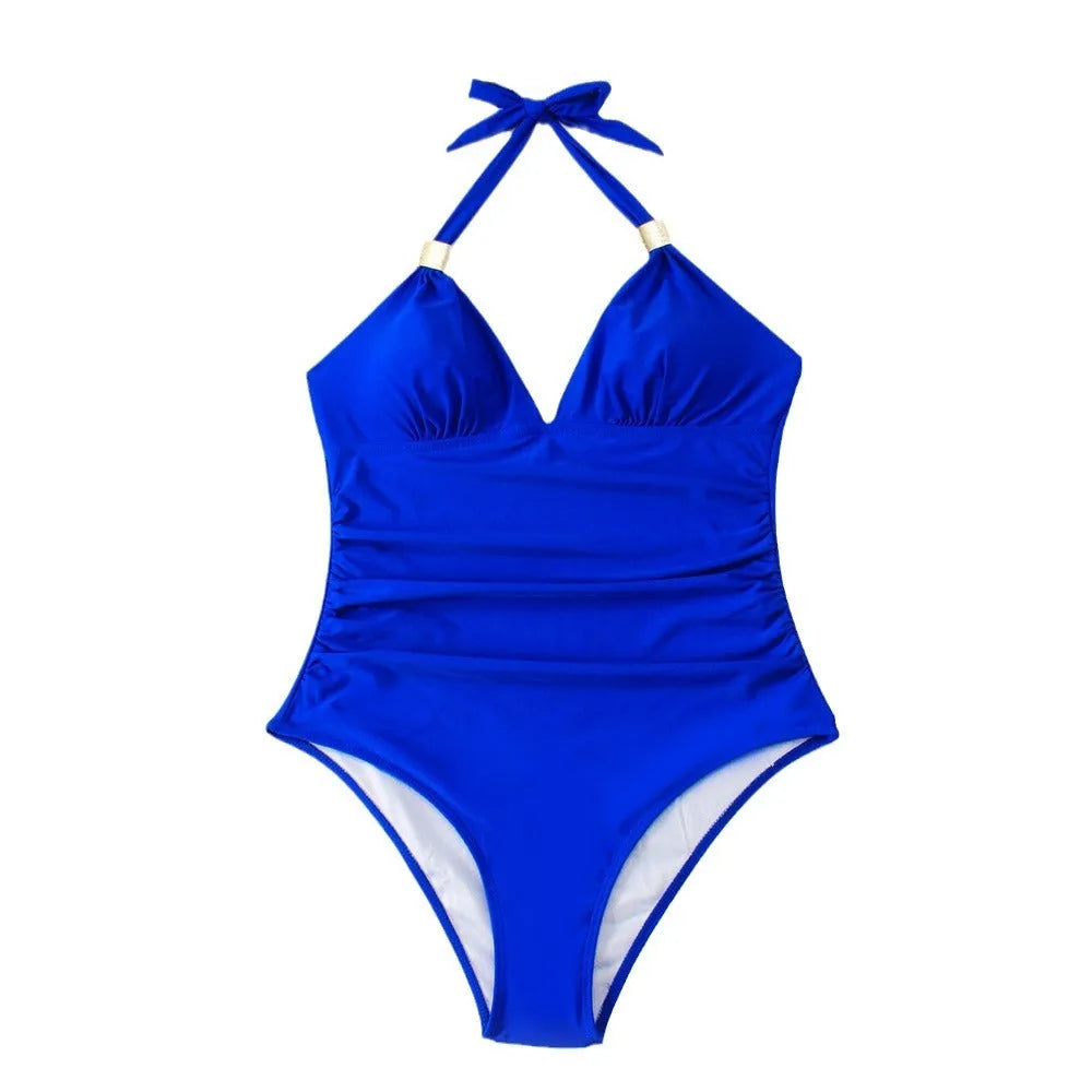 Women's quick-drying one-piece swimsuit in polyester spandex fabric showing pattern options