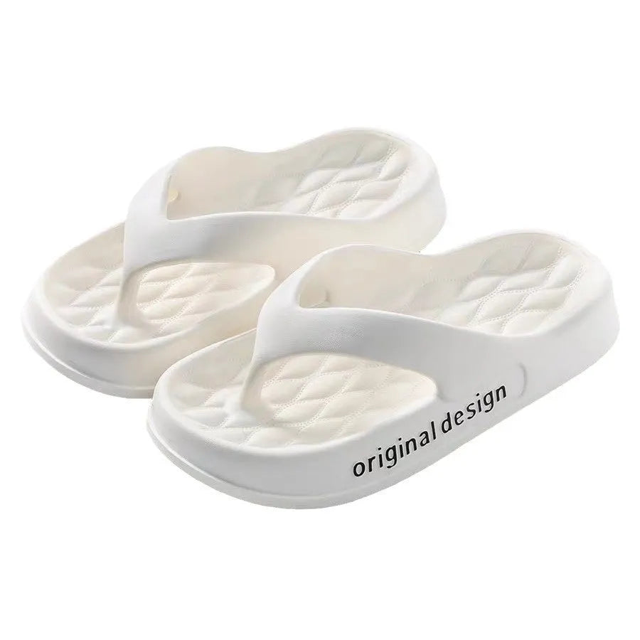 Men's EVA flip flops in various colours on a beach background, showing open-toe design and injection moulded sole.